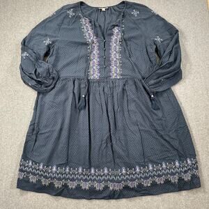 Knox Rose Peasant Boho Dress Womens 2X Cross Stitch Embroidered Blue Long Sleeve